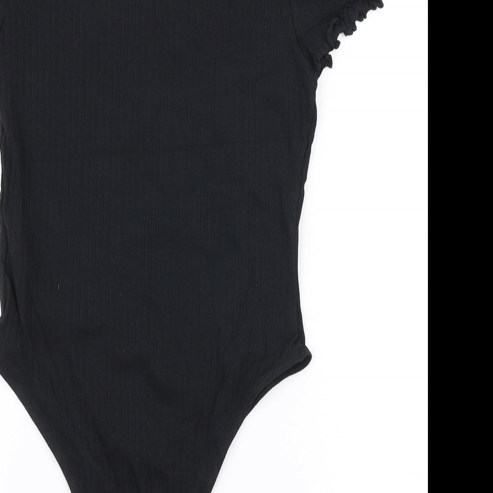 SheIn Womens Black  Cotton Bodysuit One-Piece Size M  Snap