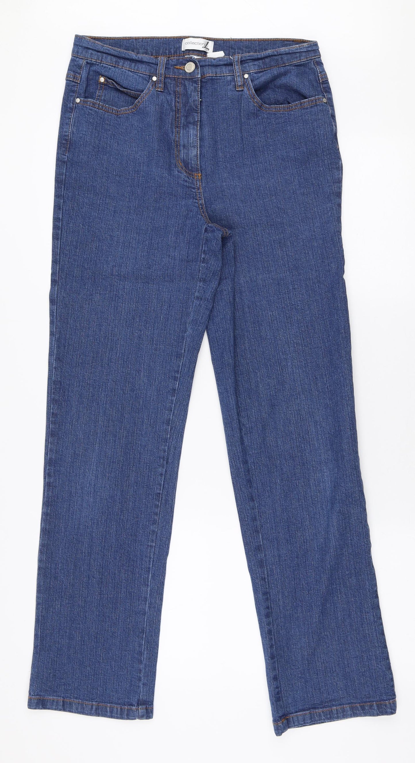 Collection Womens Blue  Cotton Straight Jeans Size 12 L30 in Regular Zip