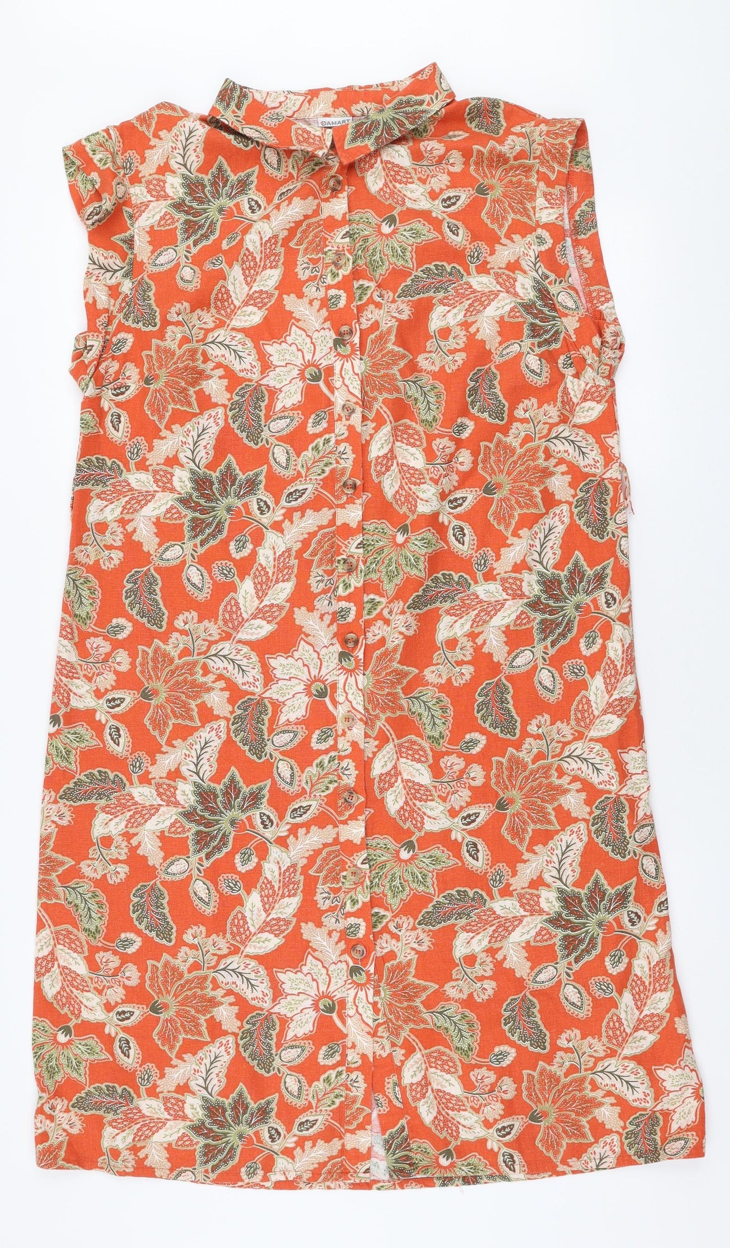 Damart Womens Orange Fair Isle Linen Shirt Dress  Size 14  Collared Button