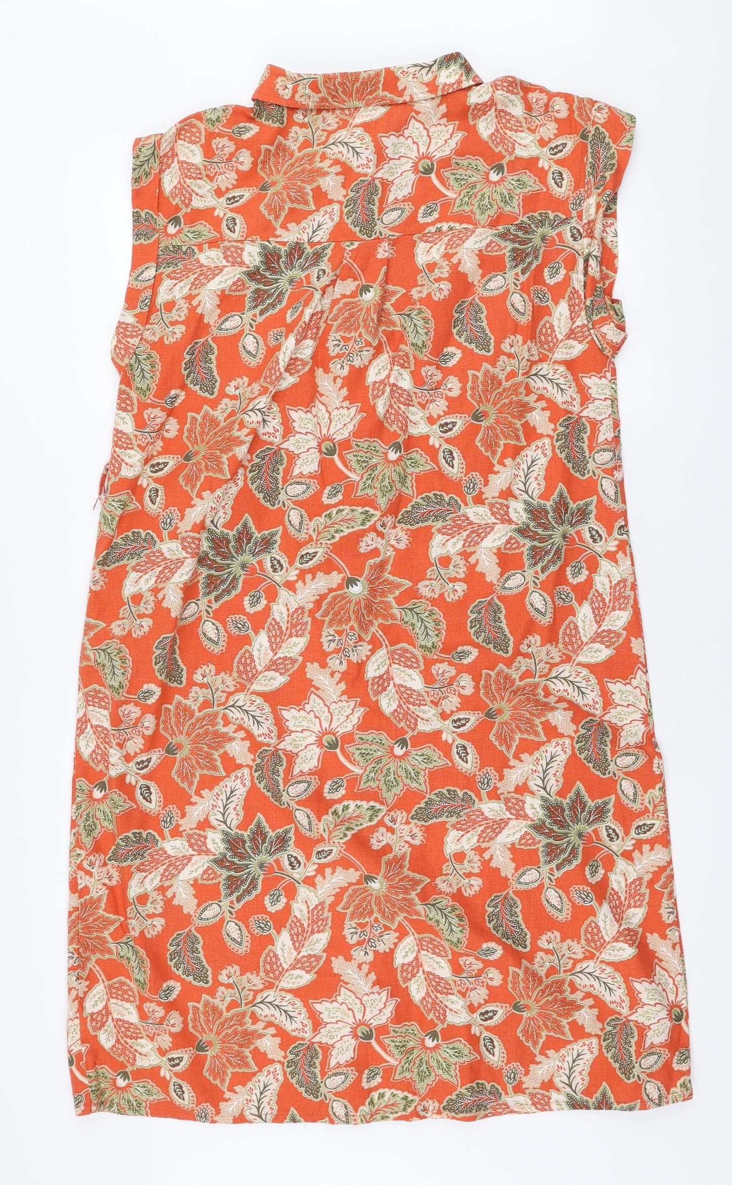 Damart Womens Orange Fair Isle Linen Shirt Dress  Size 14  Collared Button