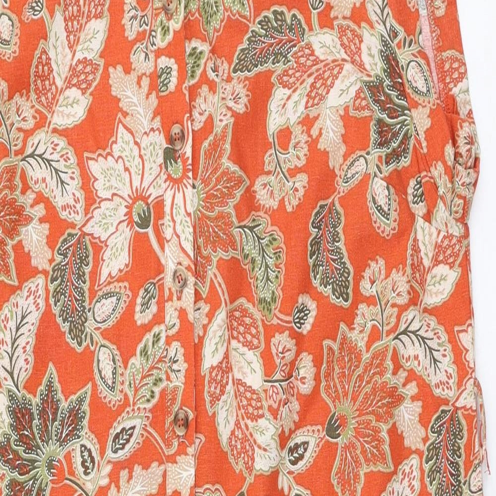 Damart Womens Orange Fair Isle Linen Shirt Dress  Size 14  Collared Button