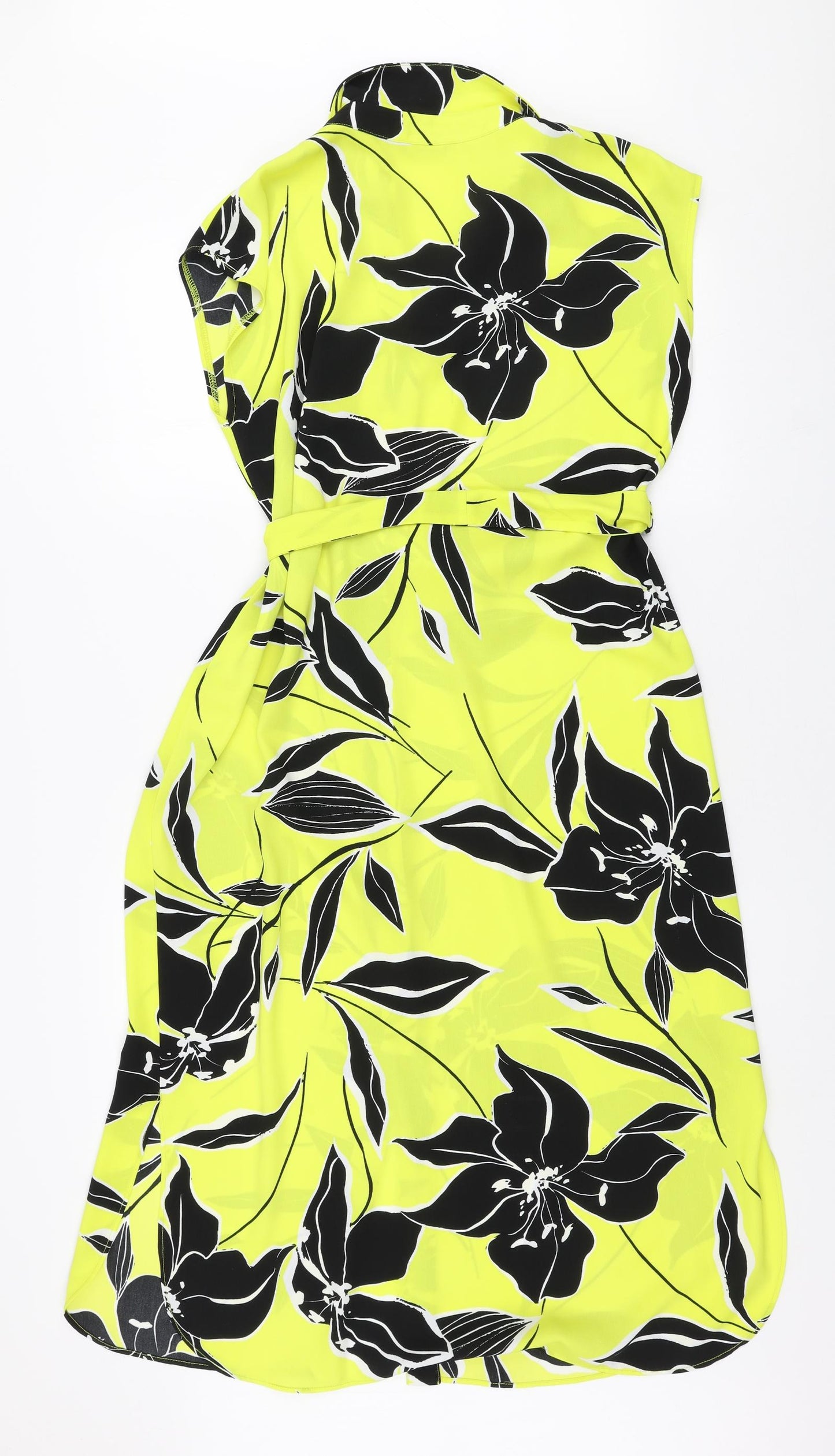 Roman Womens Yellow Floral Polyester Shirt Dress  Size 12  Collared Button