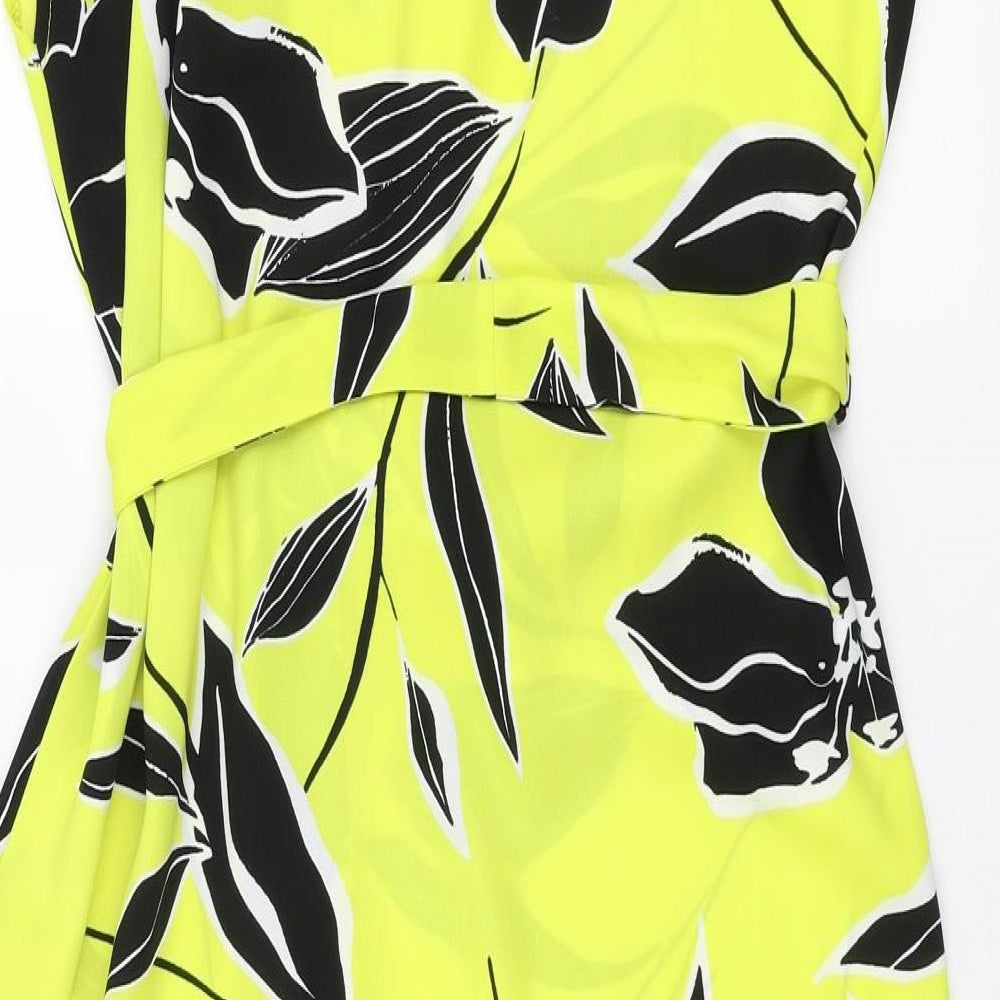 Roman Womens Yellow Floral Polyester Shirt Dress  Size 12  Collared Button