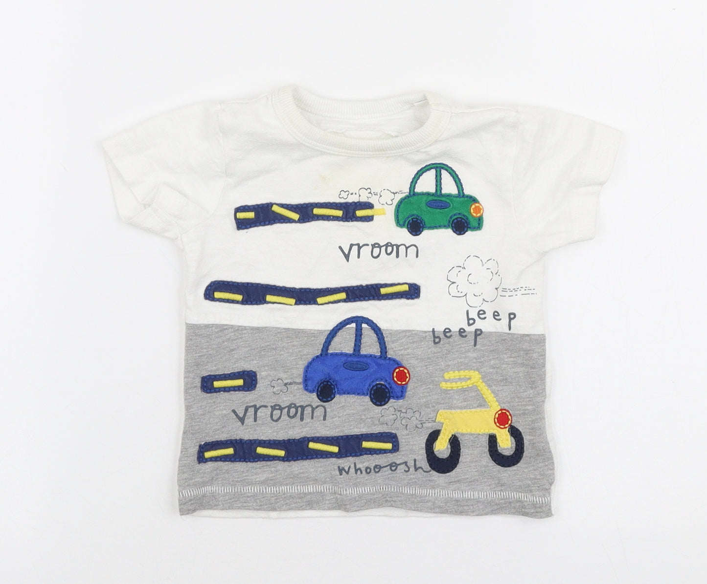 NEXT Boys White  Cotton Jersey T-Shirt Size 3-6 Months Round Neck Pullover - Car