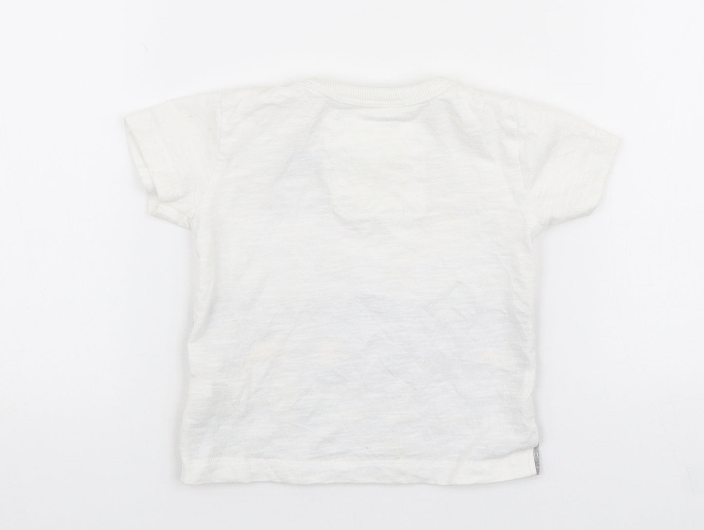 NEXT Boys White  Cotton Jersey T-Shirt Size 3-6 Months Round Neck Pullover - Car
