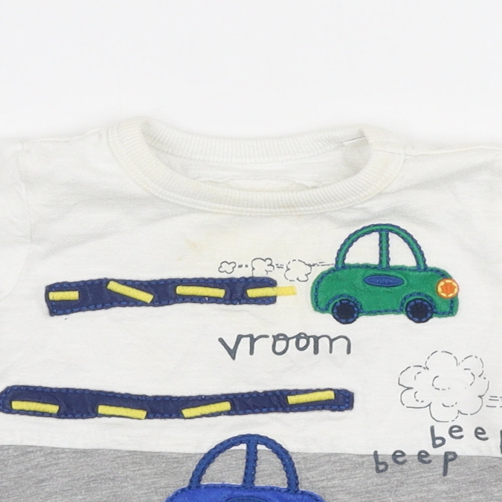 NEXT Boys White  Cotton Jersey T-Shirt Size 3-6 Months Round Neck Pullover - Car