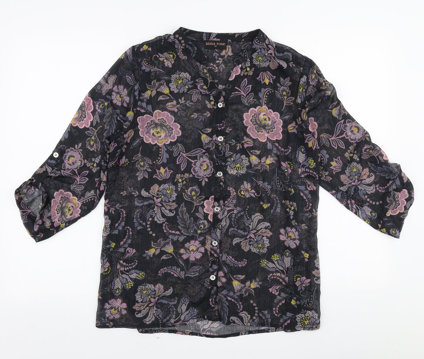 Anna Rose Womens Multicoloured Floral Polyester Basic Blouse Size 12 Collared