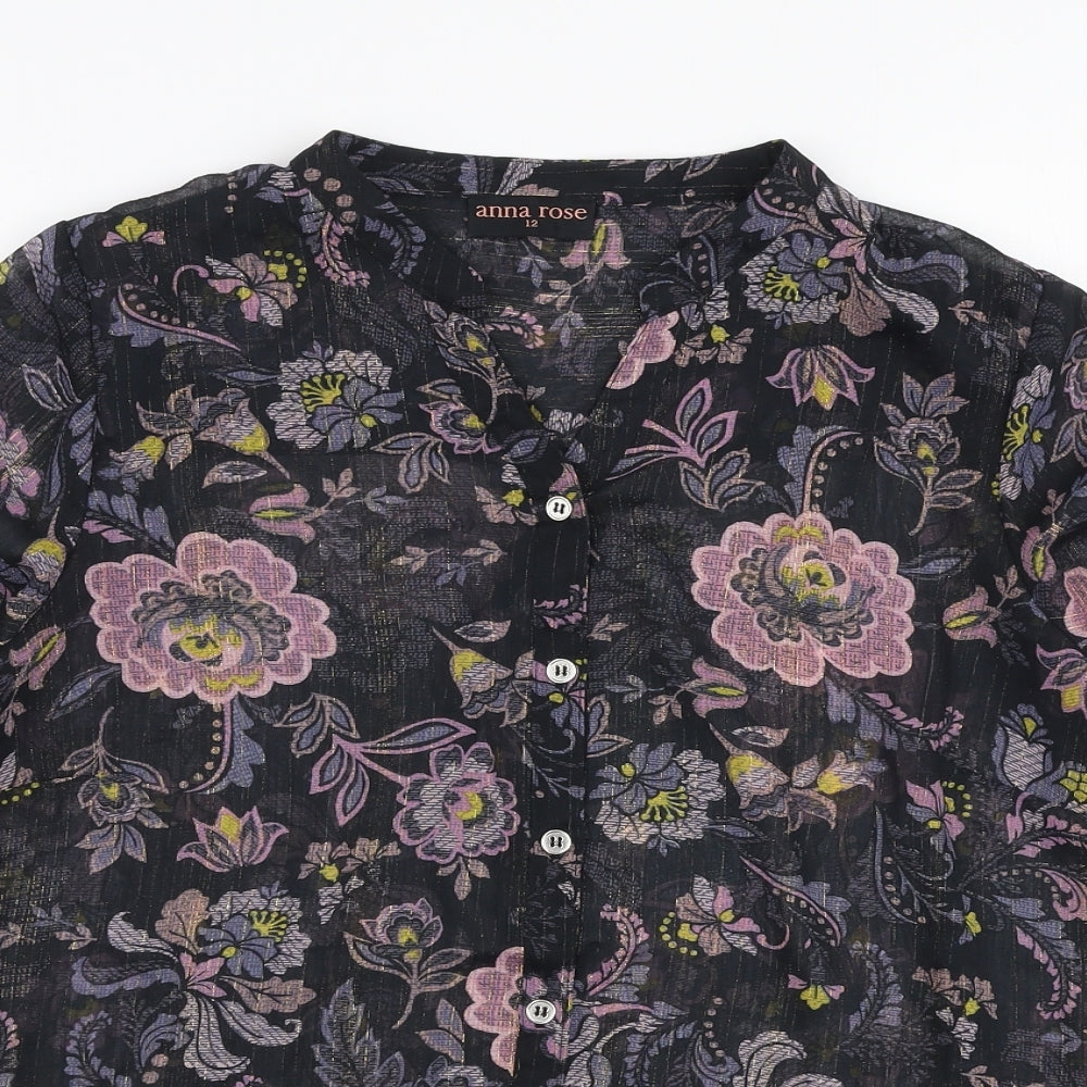 Anna Rose Womens Multicoloured Floral Polyester Basic Blouse Size 12 Collared