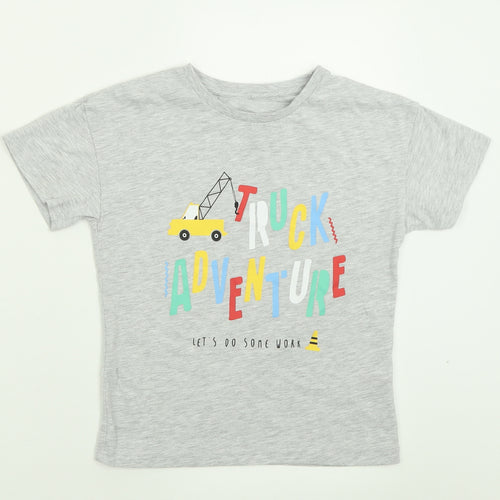 Matalan Boys Grey  Cotton Basic T-Shirt Size 5-6 Years Crew Neck Pullover - Trucks