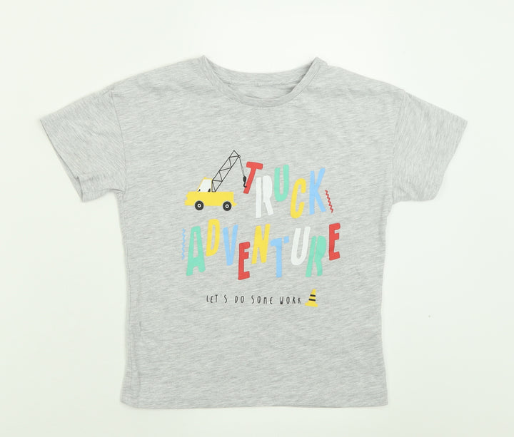 Matalan Boys Grey  Cotton Basic T-Shirt Size 5-6 Years Crew Neck Pullover - Trucks