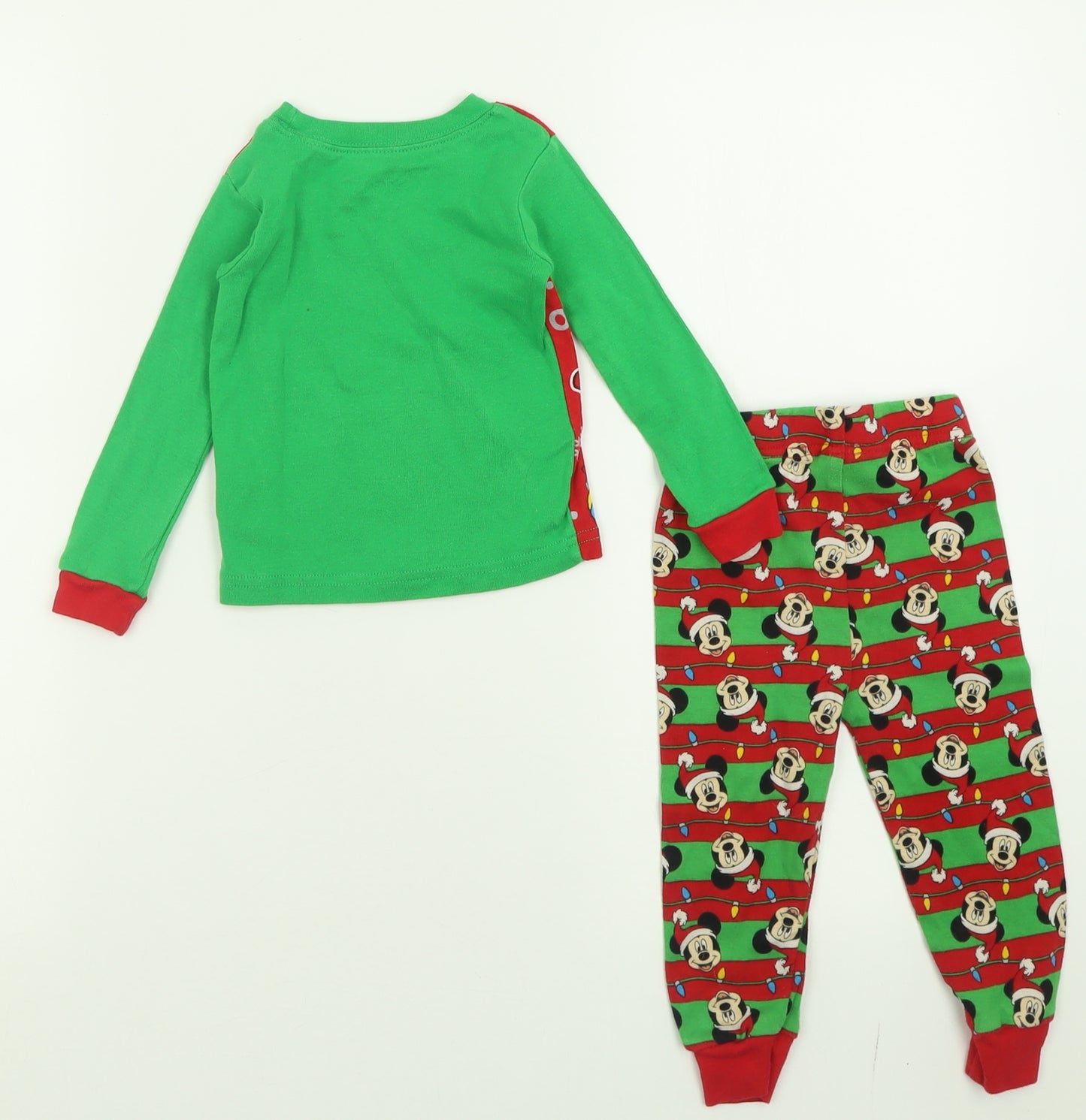 Disney Boys Green Geometric Cotton  Pyjama Set Size 2 Years  Pullover - Mickey Mouse Christmas