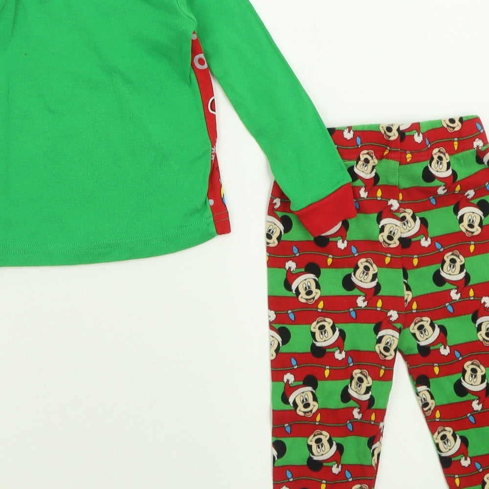 Disney Boys Green Geometric Cotton  Pyjama Set Size 2 Years  Pullover - Mickey Mouse Christmas