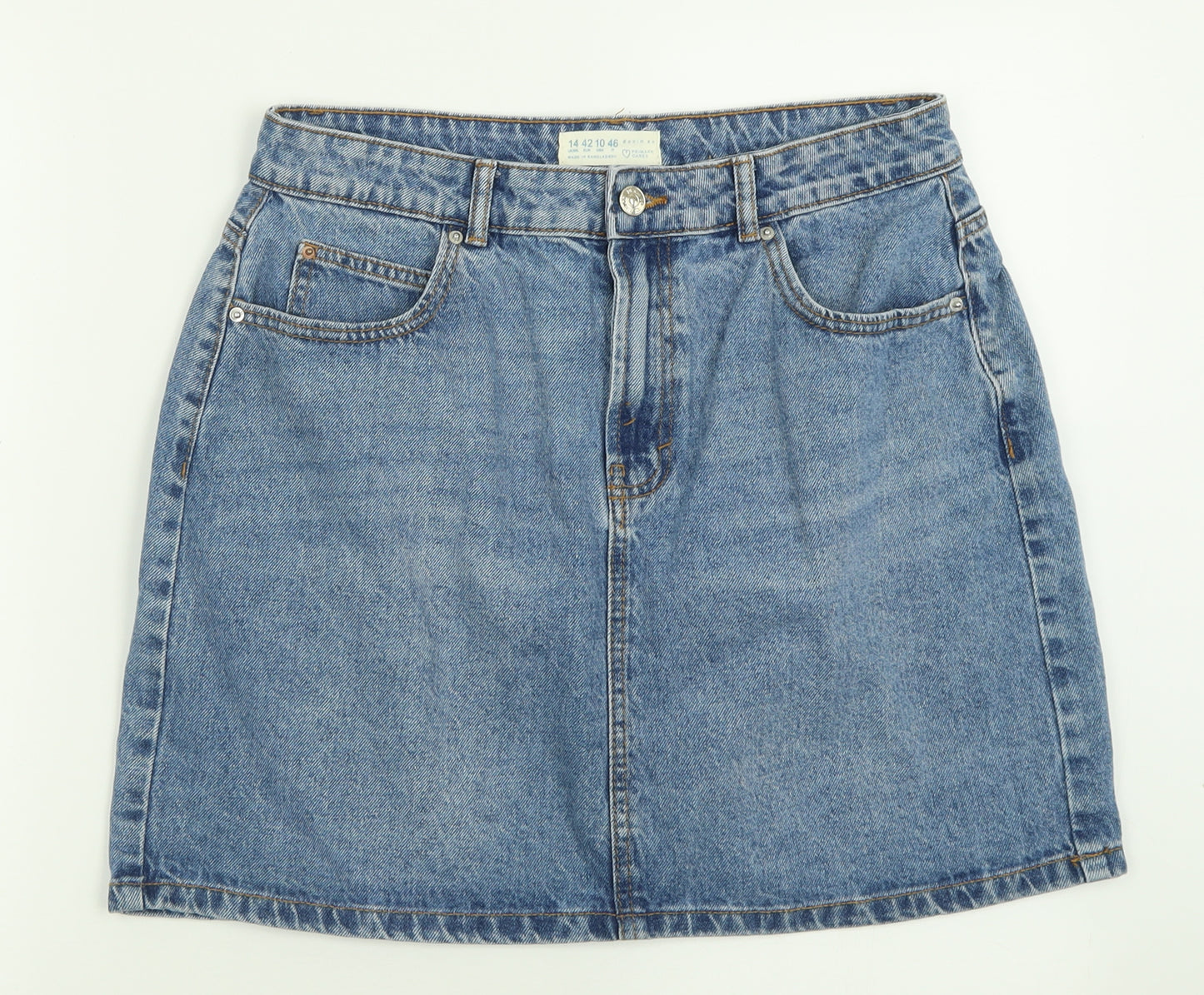 Primark Womens Blue  Cotton A-Line Skirt Size 14   Button