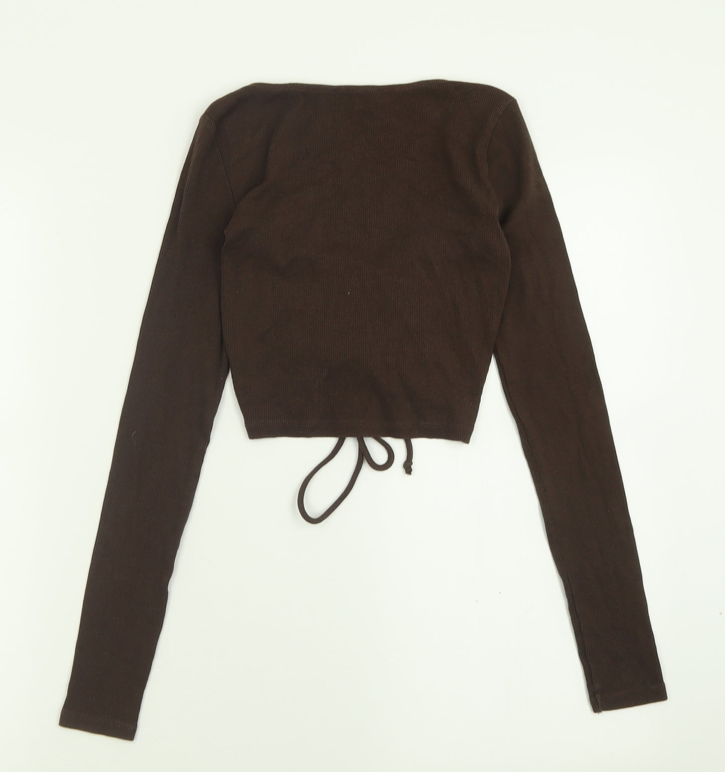 Zara Womens Brown  Cotton Cropped T-Shirt Size S V-Neck
