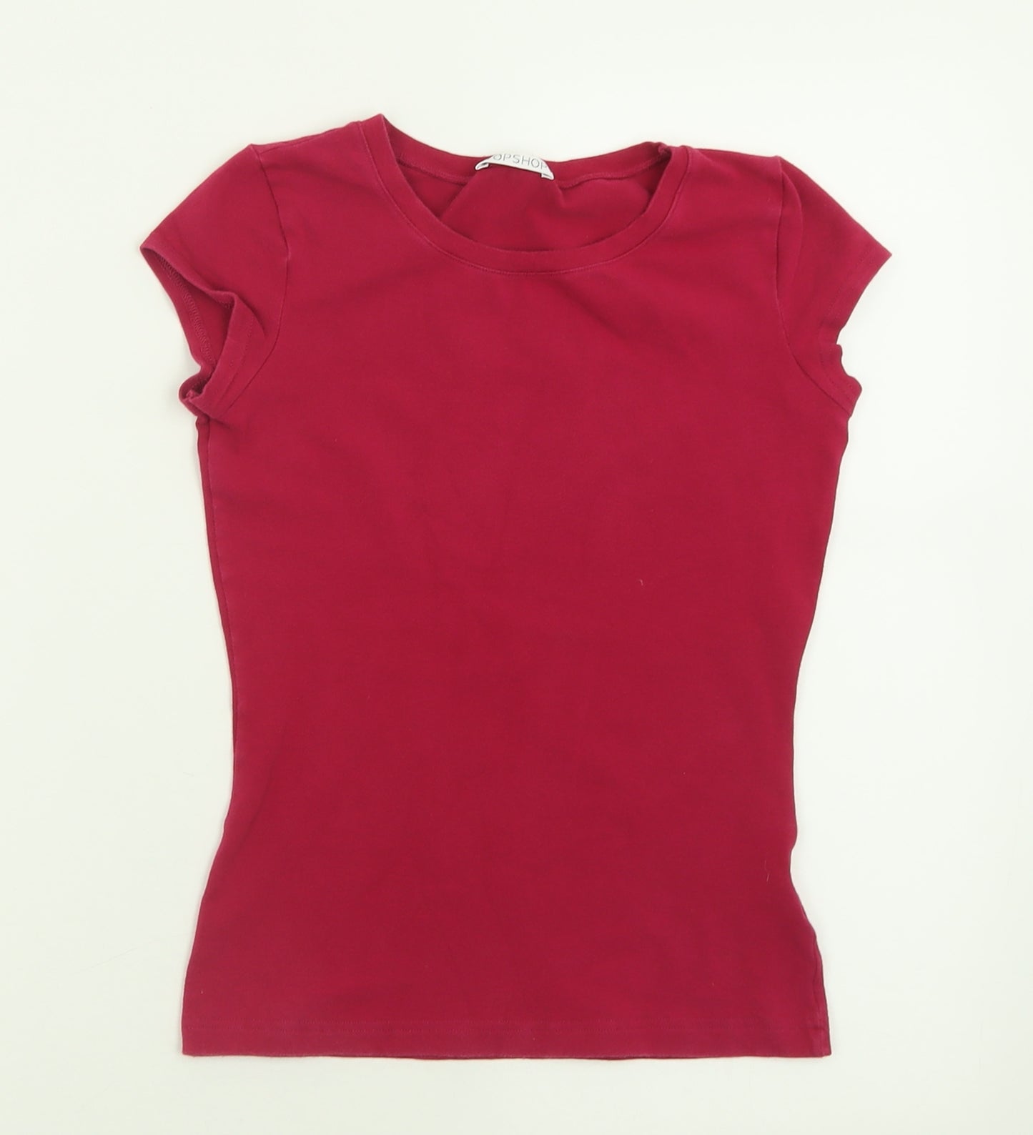 Topshop Womens Pink  Cotton Basic T-Shirt Size 8 Crew Neck