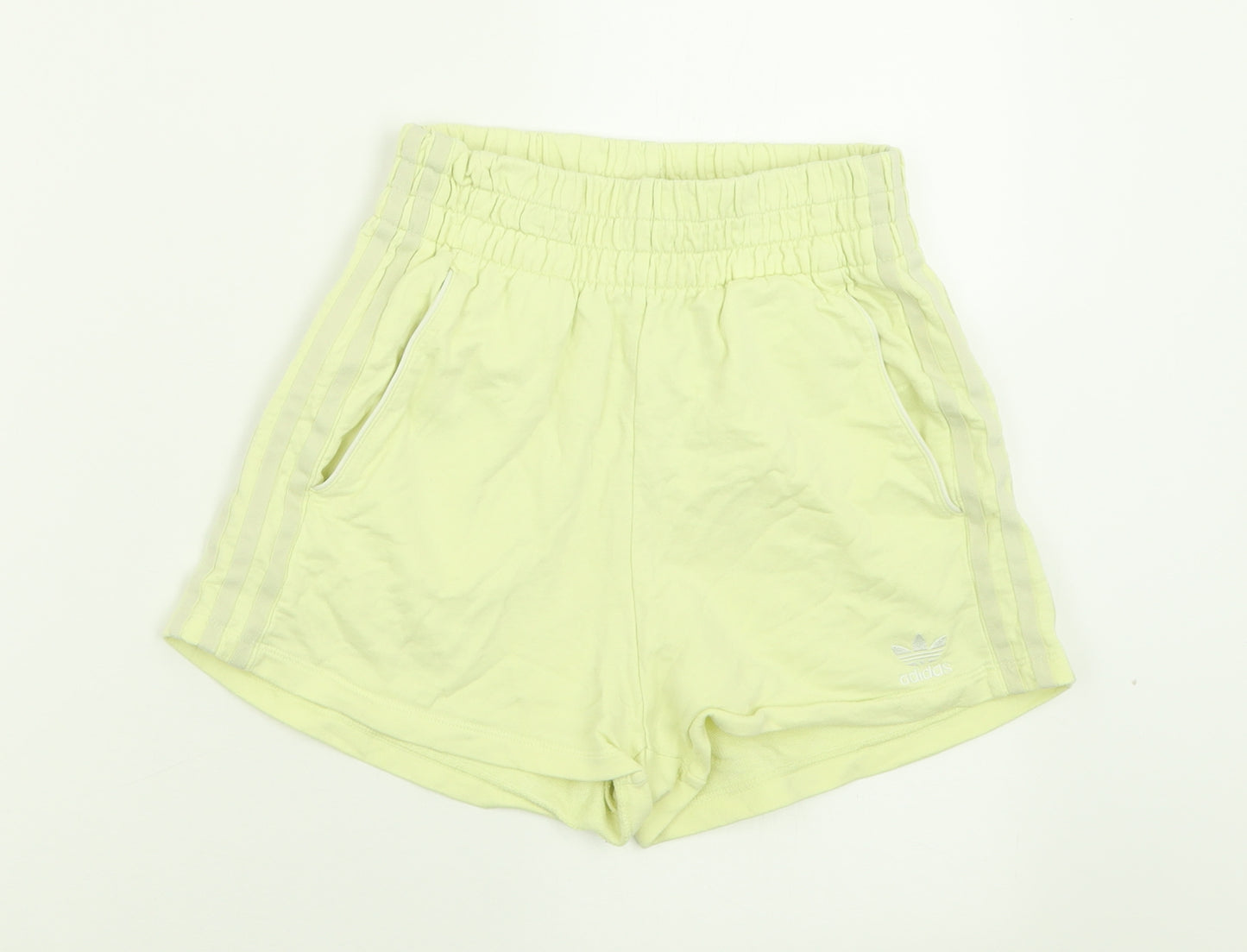 adidas Womens Yellow Striped Cotton Sweat Shorts Size 4  Regular Pull On