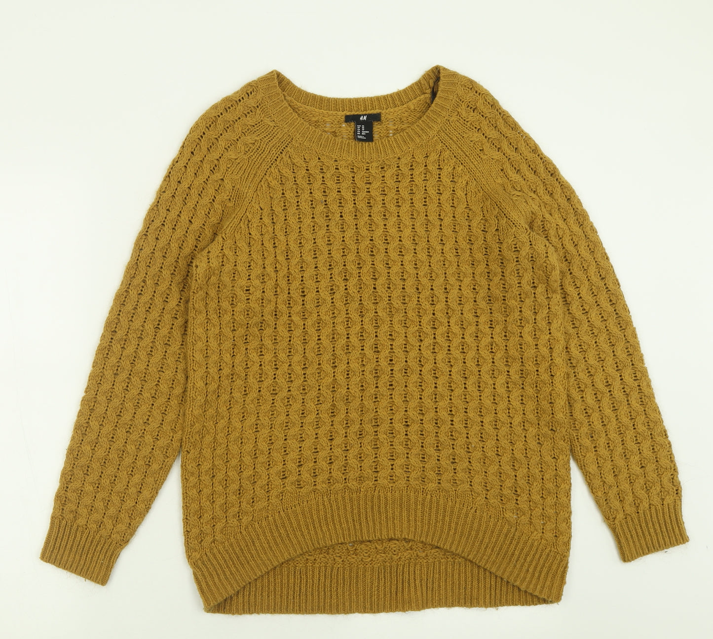 H&M Womens Yellow Crew Neck  Acrylic Pullover Jumper Size XS