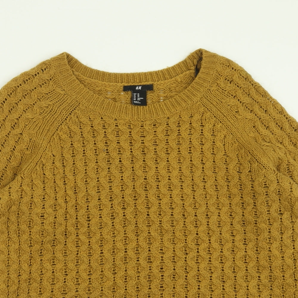 H&M Womens Yellow Crew Neck  Acrylic Pullover Jumper Size XS