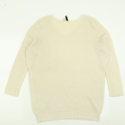 H&M Womens Ivory V-Neck  Acrylic Pullover Jumper Size XS