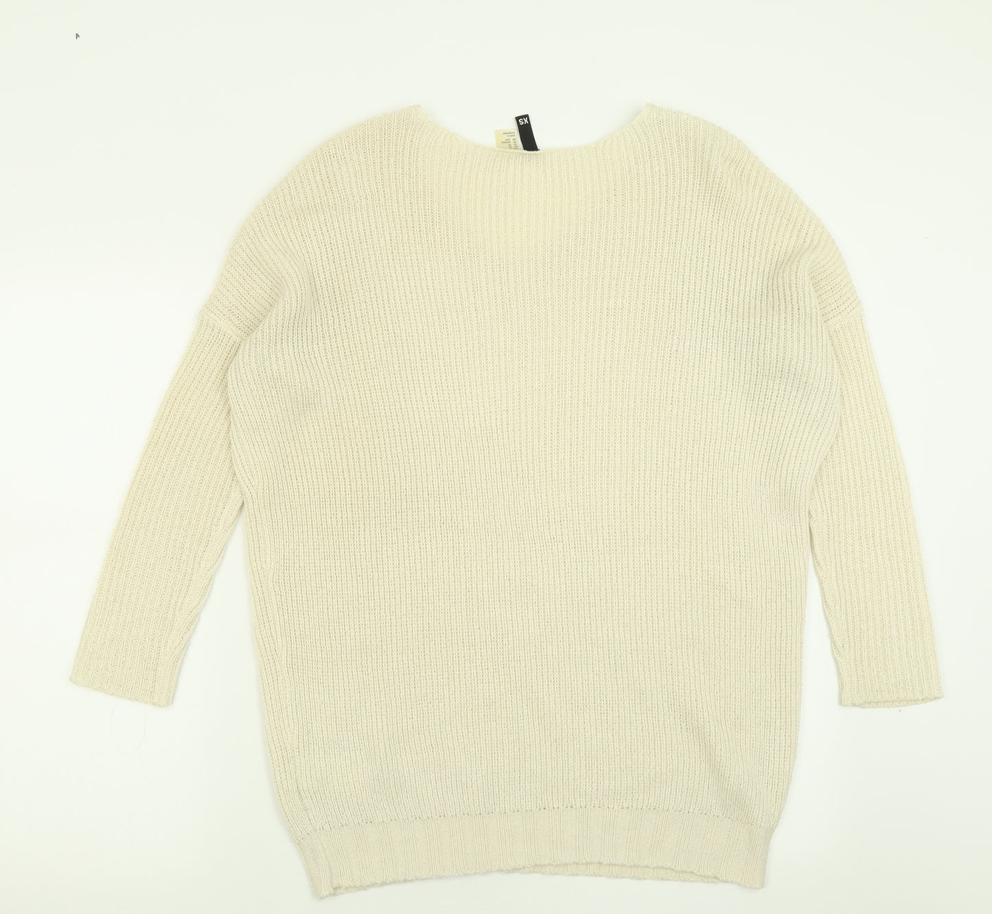 H&M Womens Ivory V-Neck  Acrylic Pullover Jumper Size XS