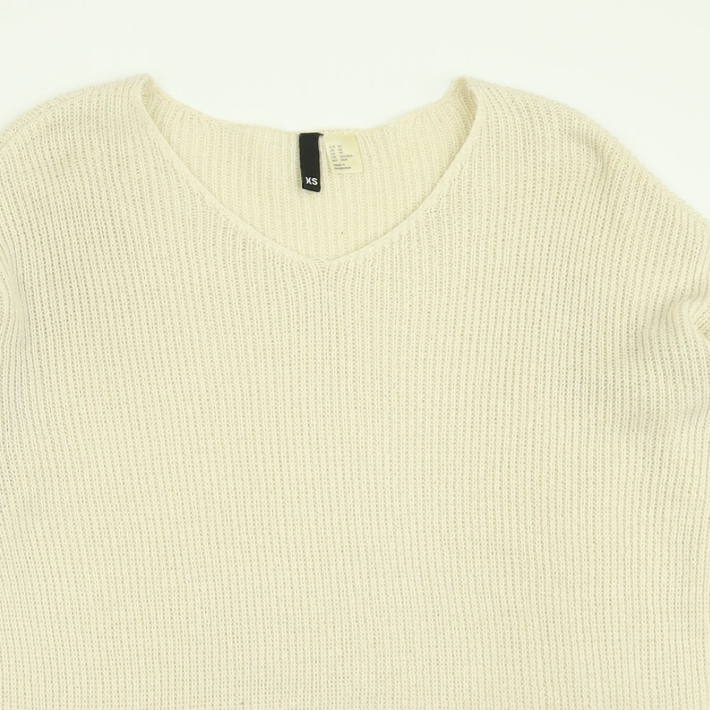 H&M Womens Ivory V-Neck  Acrylic Pullover Jumper Size XS