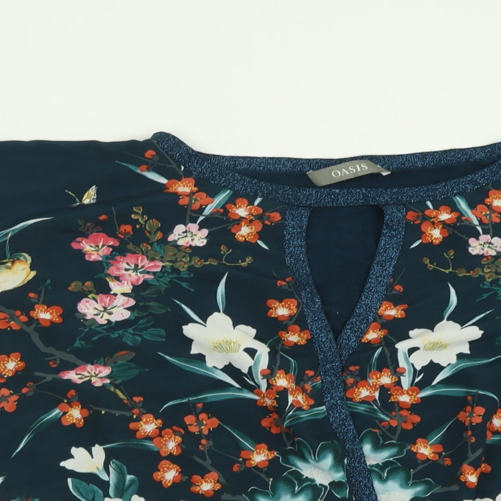 Oasis Womens Green Floral Viscose Basic Blouse Size M Boat Neck
