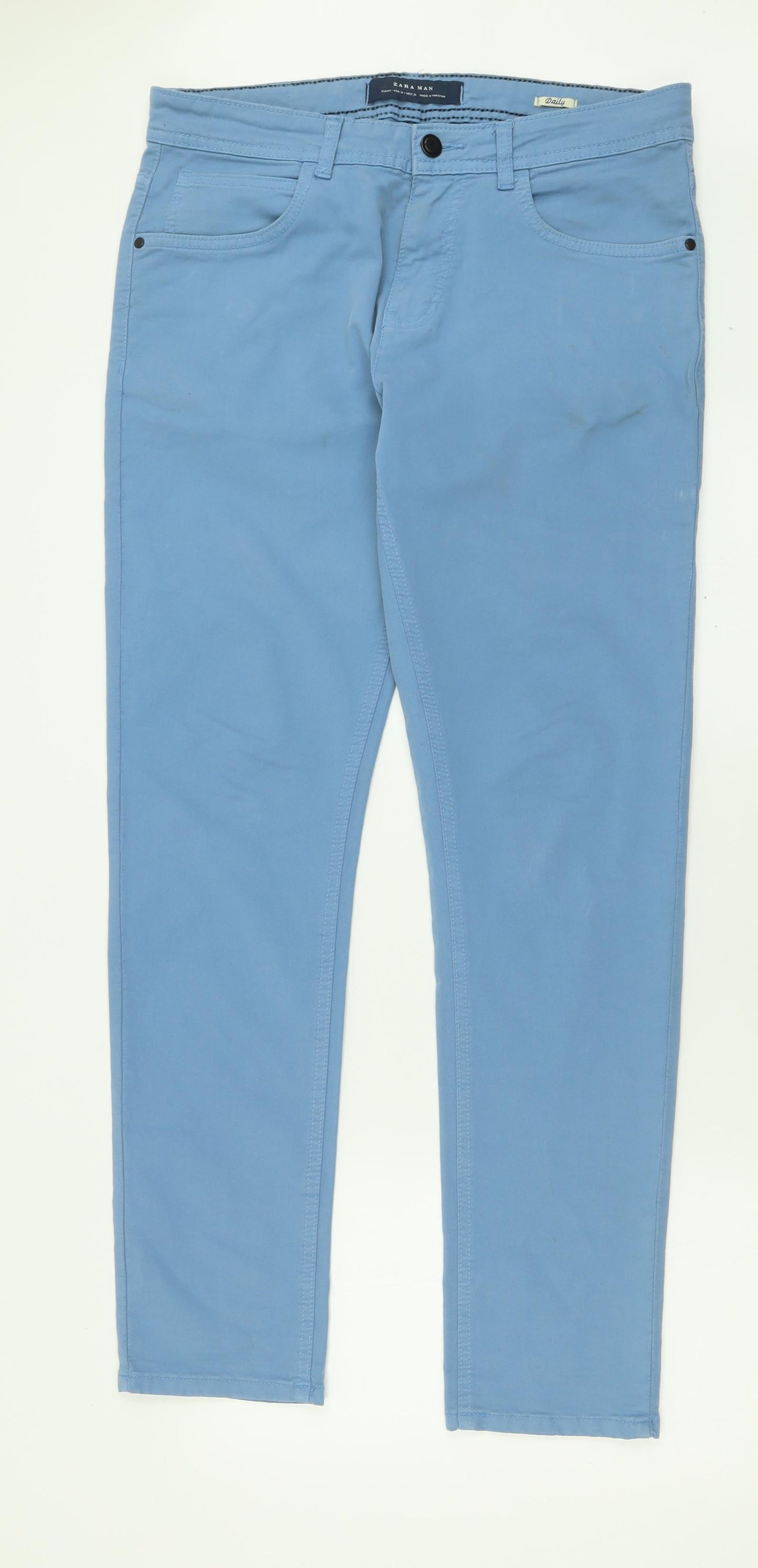 Zara Mens Blue  Cotton Straight Jeans Size 34 L32 in Regular Button