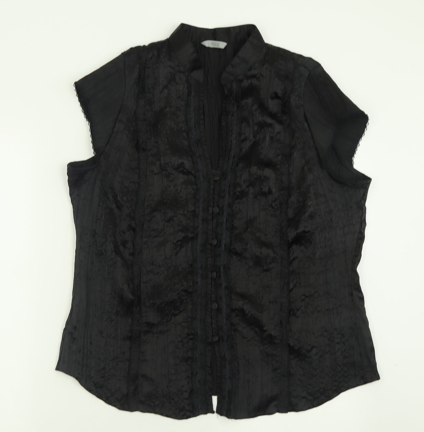 Marks and Spencer Womens Black  Polyester Basic Button-Up Size 22 V-Neck