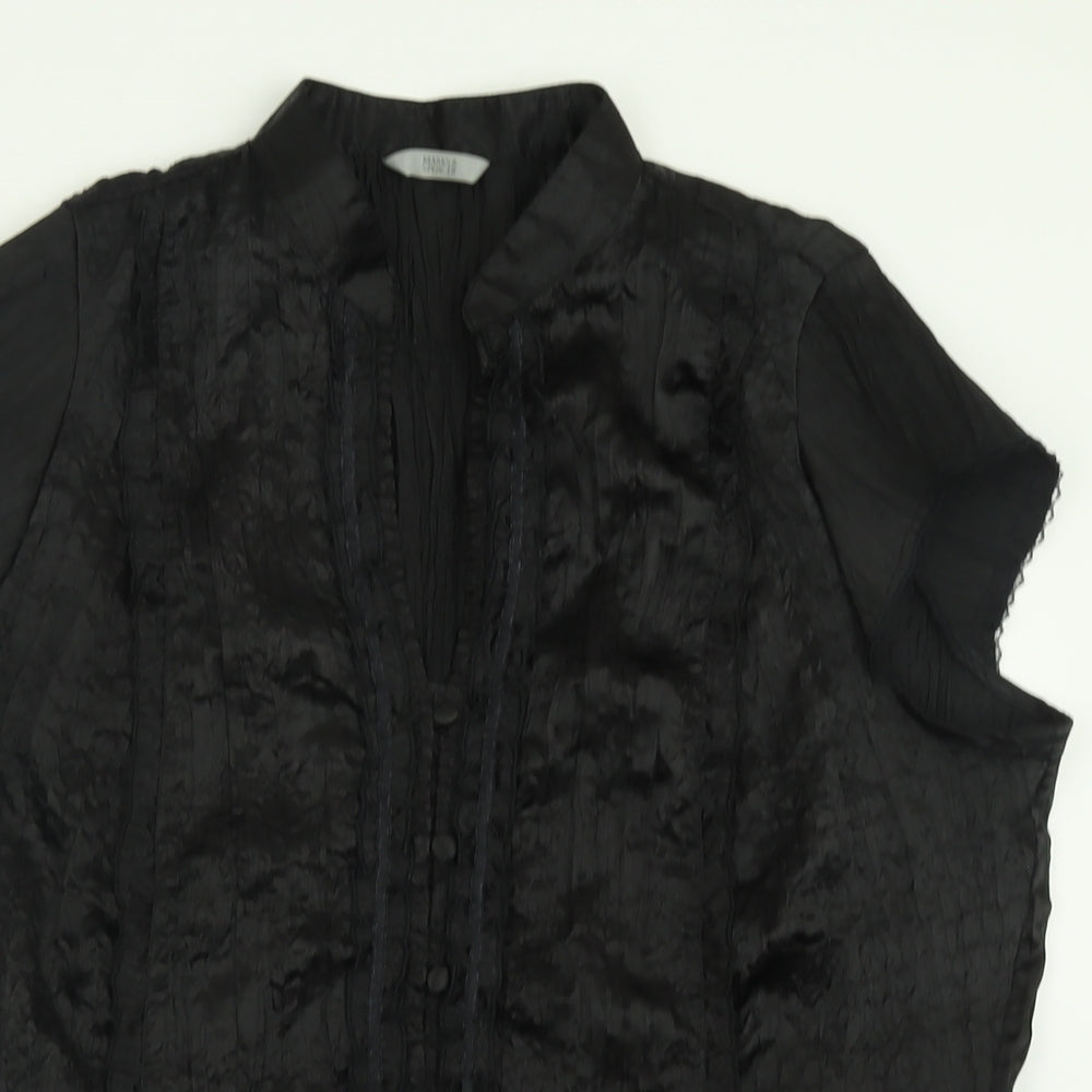 Marks and Spencer Womens Black  Polyester Basic Button-Up Size 22 V-Neck