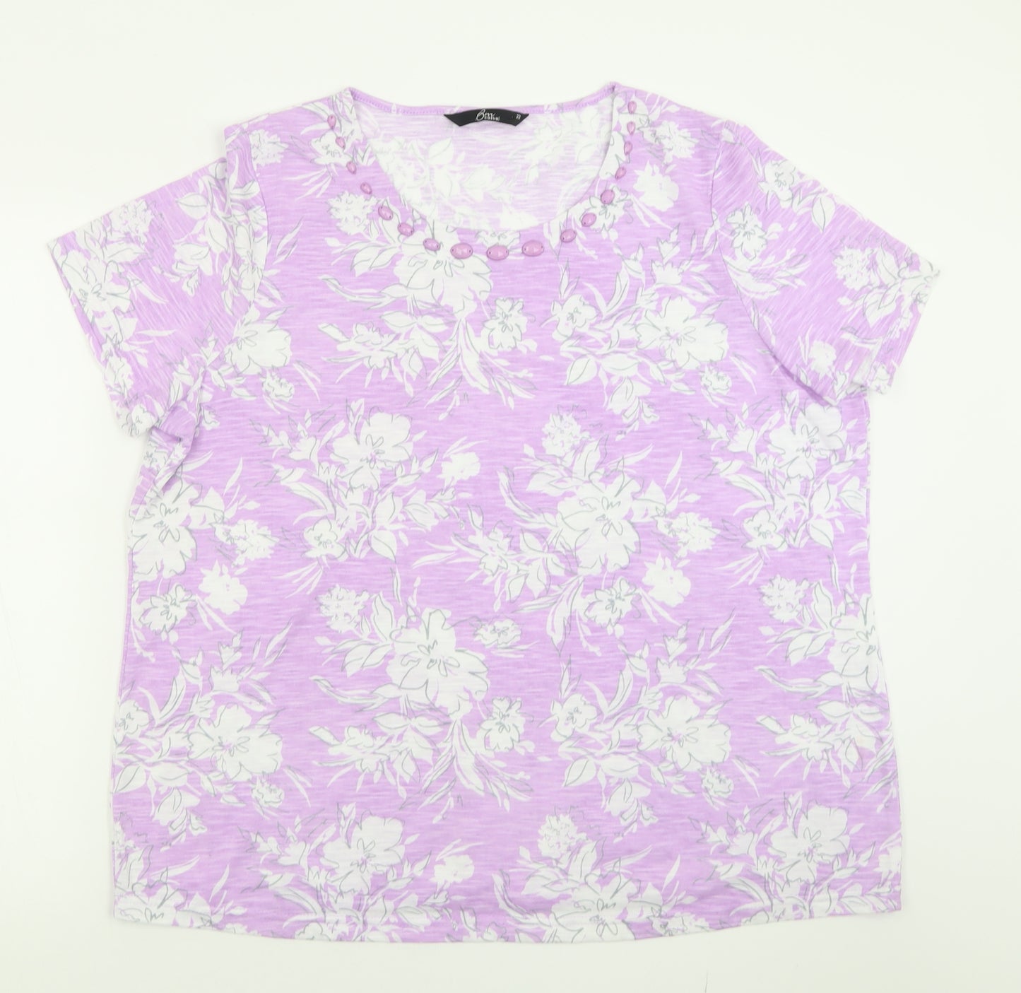 BM casual Womens Purple Floral Polyester Basic T-Shirt Size 22 Crew Neck