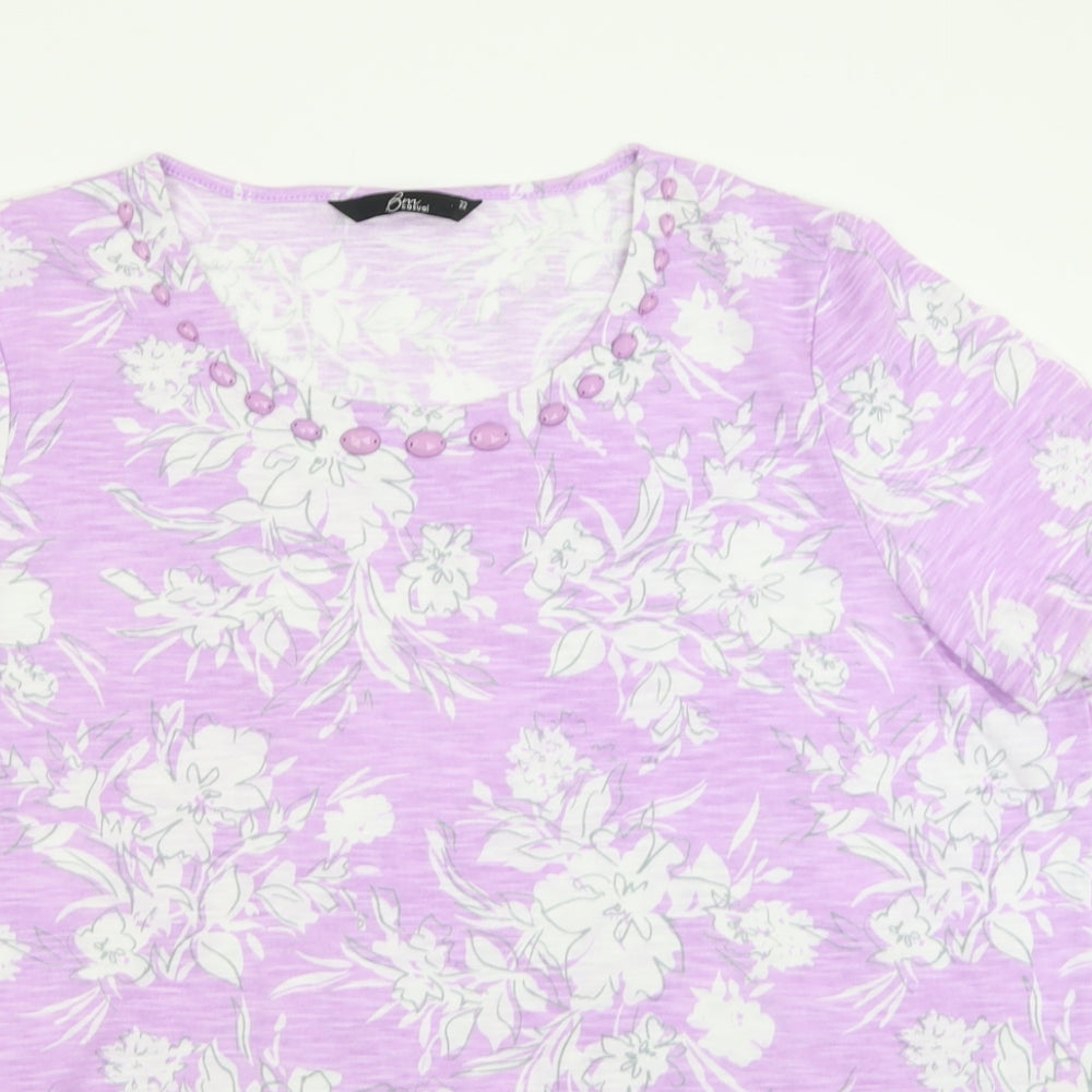 BM casual Womens Purple Floral Polyester Basic T-Shirt Size 22 Crew Neck