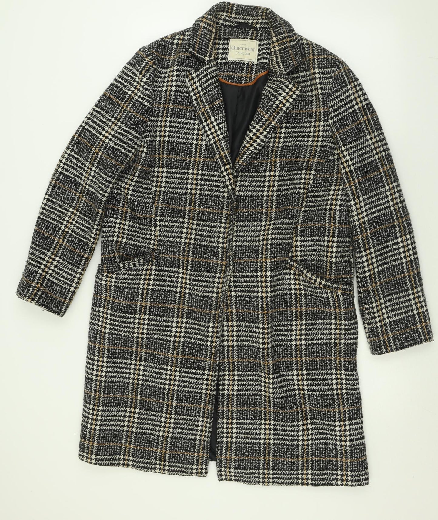 George Womens Black Plaid  Overcoat Coat Size 14  Button