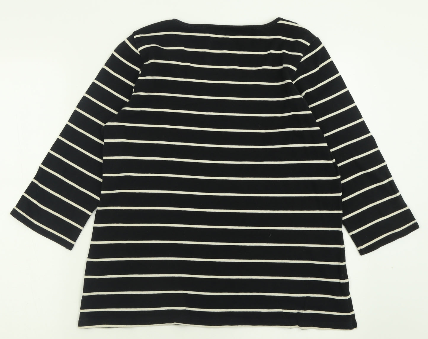 George Womens Black Striped Cotton Basic T-Shirt Size 18 Scoop Neck