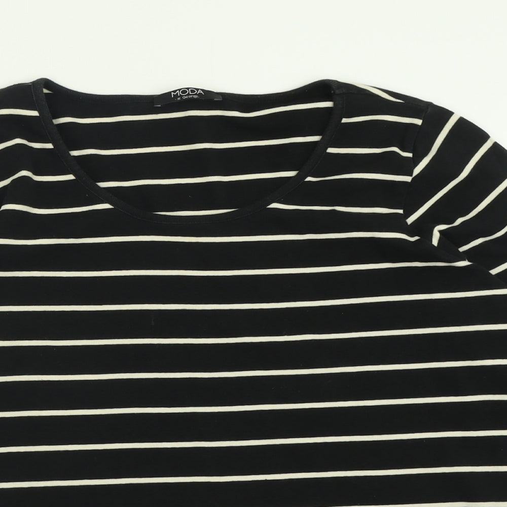 George Womens Black Striped Cotton Basic T-Shirt Size 18 Scoop Neck
