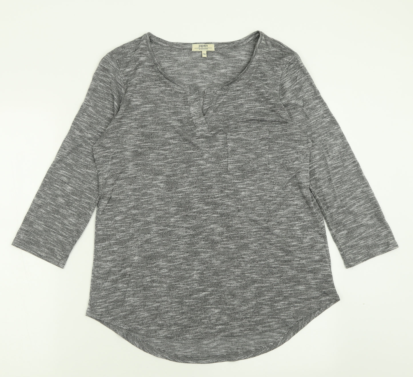 Papaya Womens Grey  Polyester Basic T-Shirt Size 16 V-Neck
