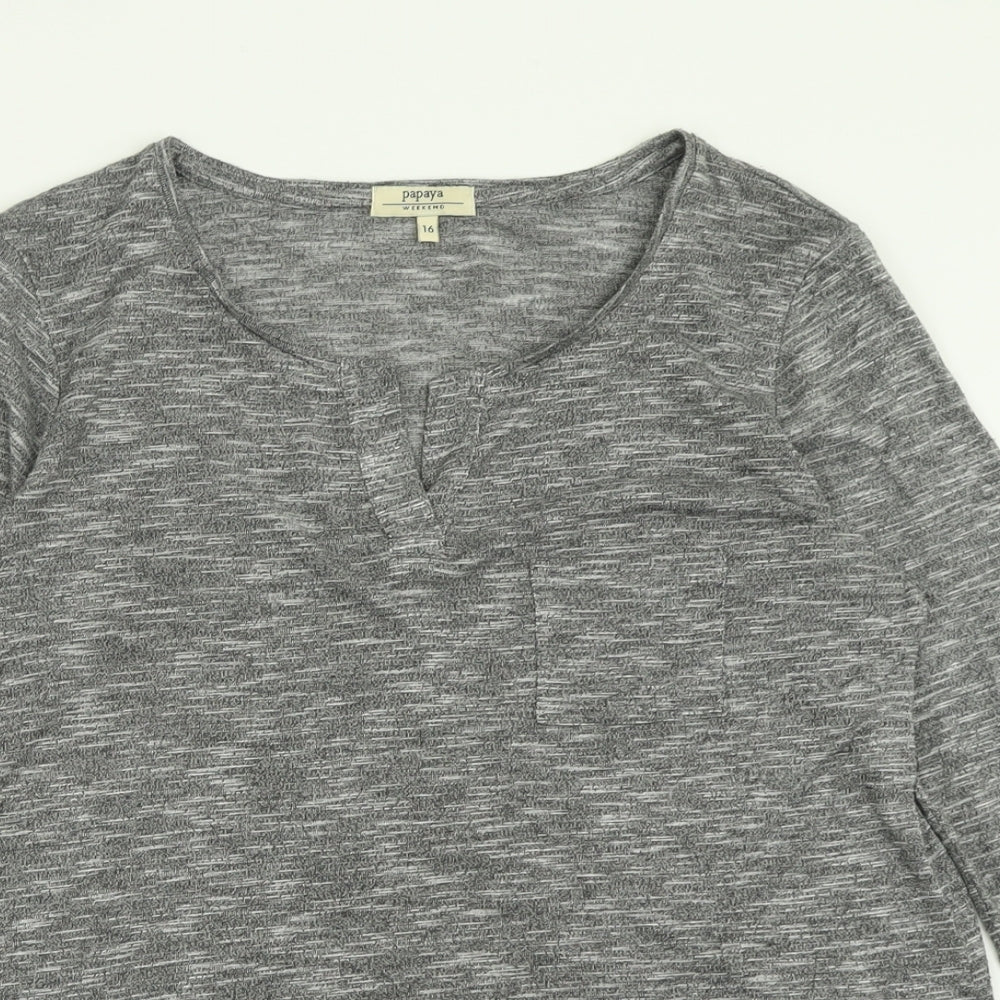 Papaya Womens Grey  Polyester Basic T-Shirt Size 16 V-Neck