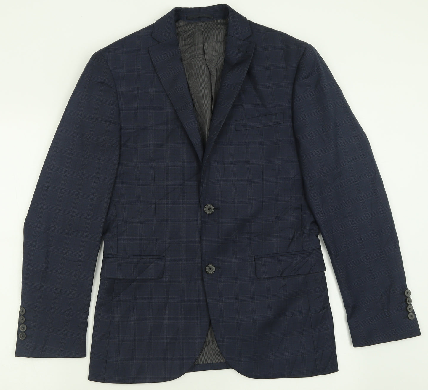 NEXT Mens Black Plaid Polyester Jacket Suit Jacket Size 36