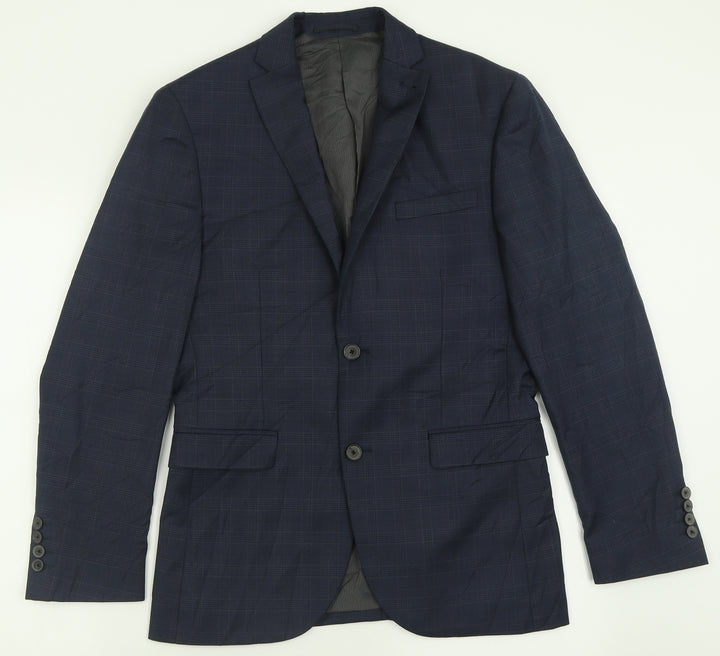 NEXT Mens Black Plaid Polyester Jacket Suit Jacket Size 36