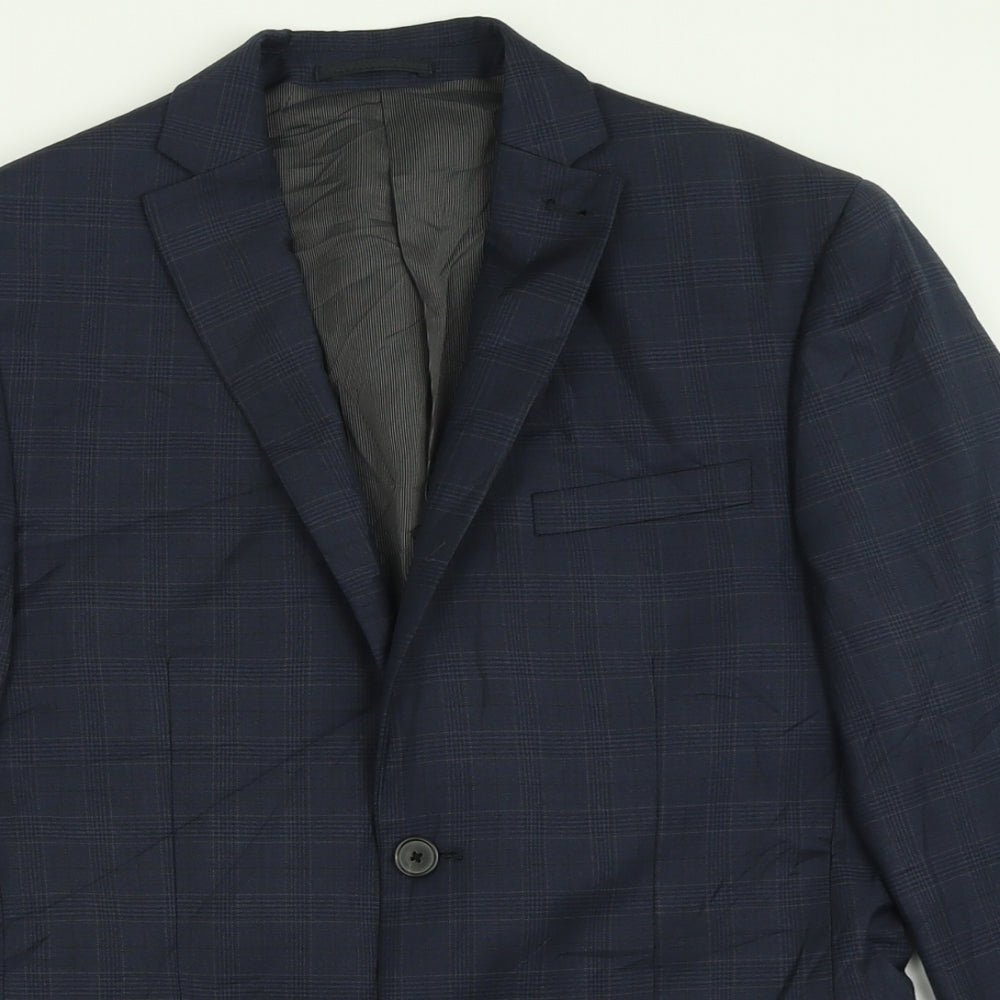 NEXT Mens Black Plaid Polyester Jacket Suit Jacket Size 36