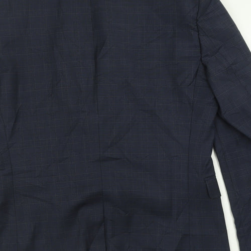 NEXT Mens Black Plaid Polyester Jacket Suit Jacket Size 36