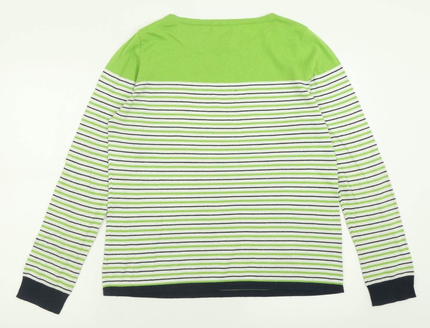KEW Womens Green Crew Neck Striped Cotton Pullover Jumper Size 16