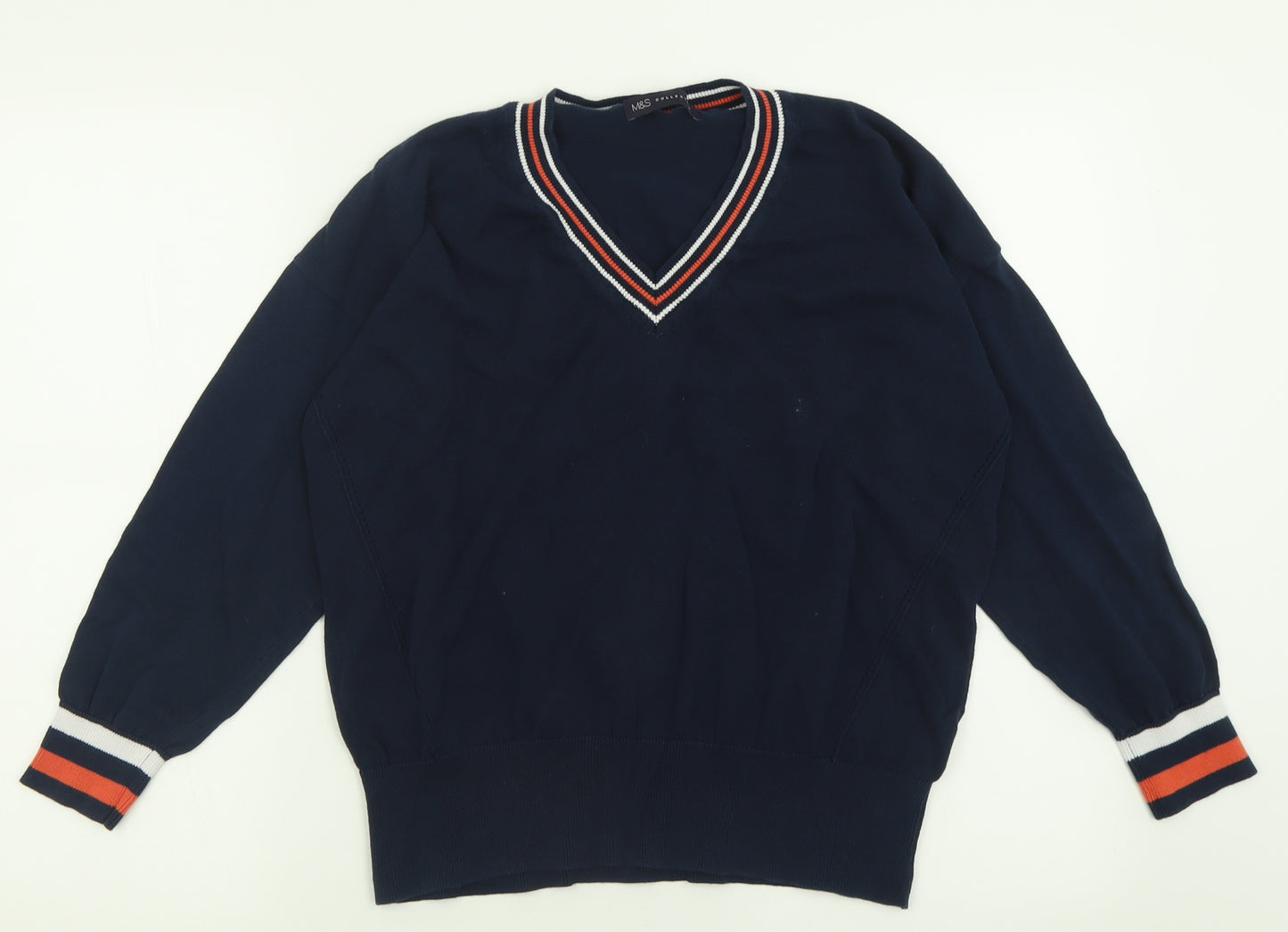 Marks and Spencer Womens Blue V-Neck  Cotton Pullover Jumper Size L