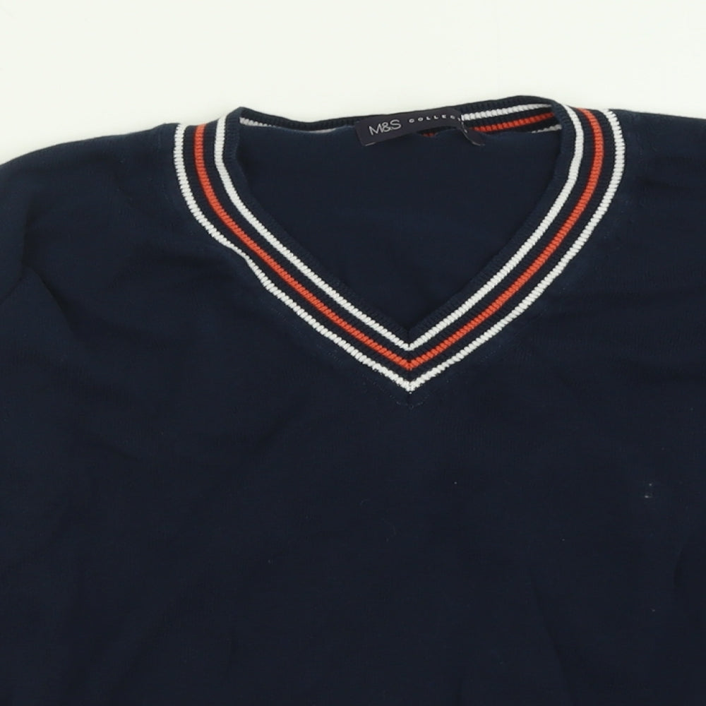 Marks and Spencer Womens Blue V-Neck  Cotton Pullover Jumper Size L