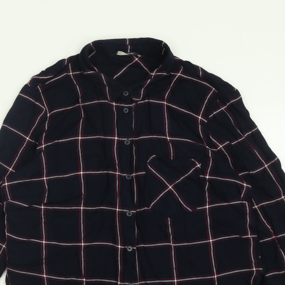 geprge Womens Black Check Viscose Basic Button-Up Size 14 Collared