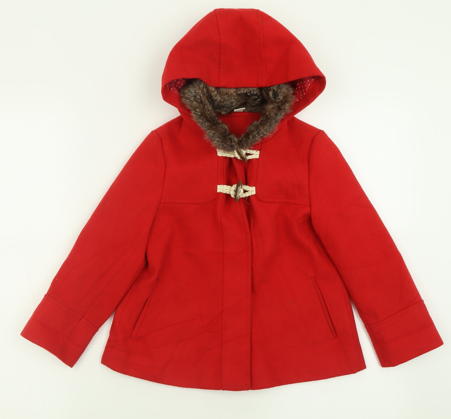 TU Girls Red   Overcoat Coat Size 4-5 Years  Button
