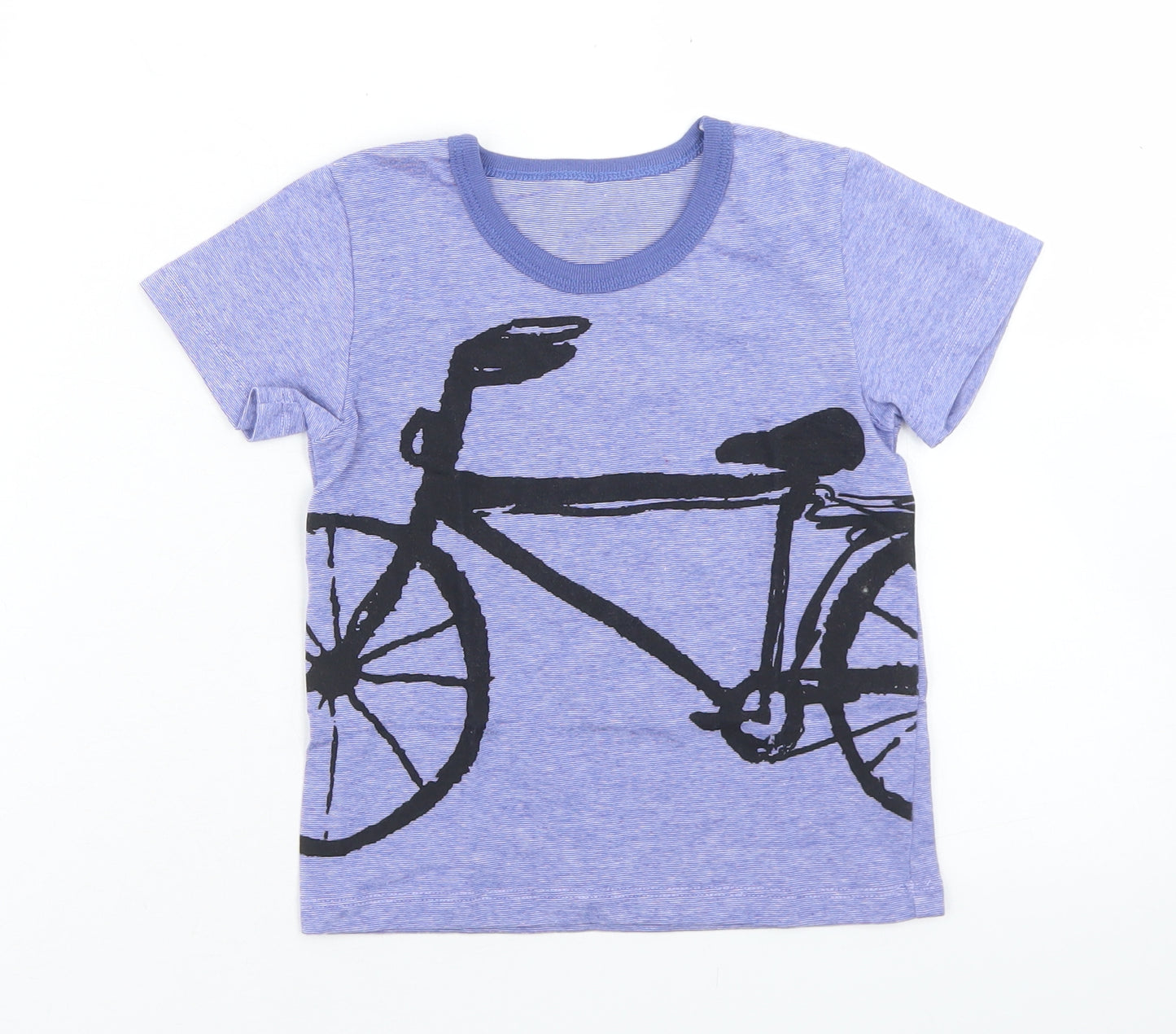 Preworn Boys Blue Striped Cotton Basic T-Shirt Size 2 Years Crew Neck  - Bicycle