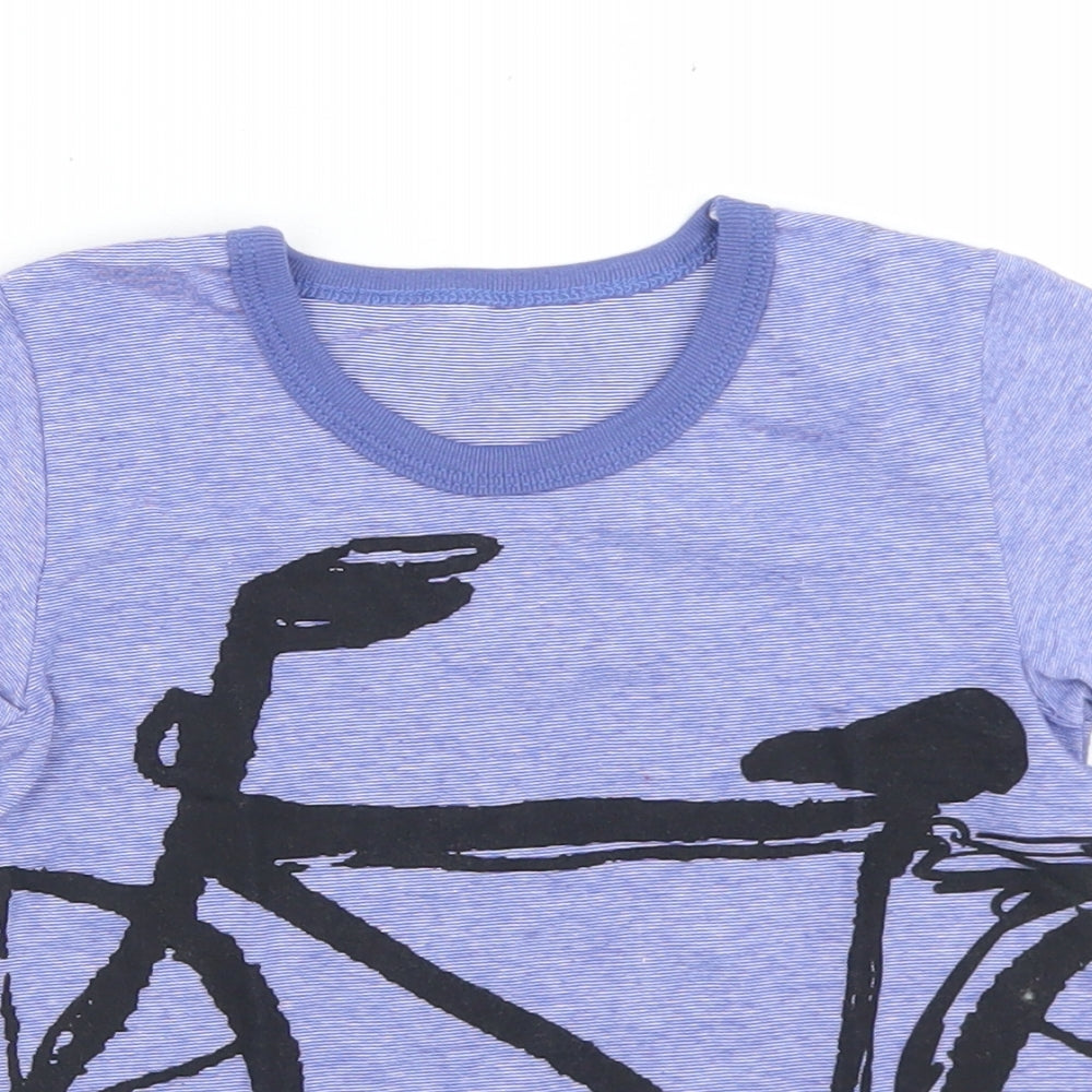 Preworn Boys Blue Striped Cotton Basic T-Shirt Size 2 Years Crew Neck  - Bicycle