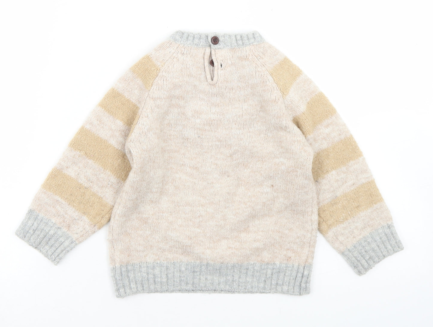 Matalan Boys Beige Striped Polyester Pullover Jumper Size 18-24 Months  Button - Fox