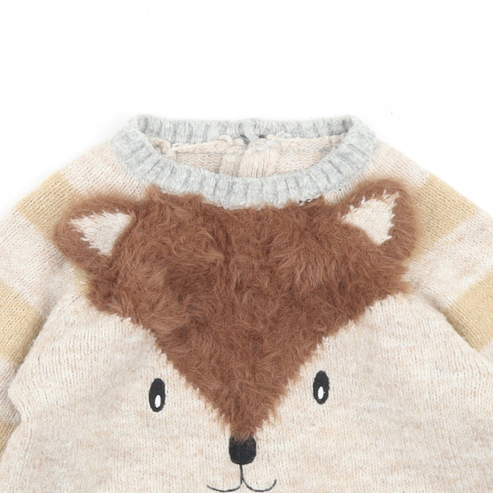 Matalan Boys Beige Striped Polyester Pullover Jumper Size 18-24 Months  Button - Fox