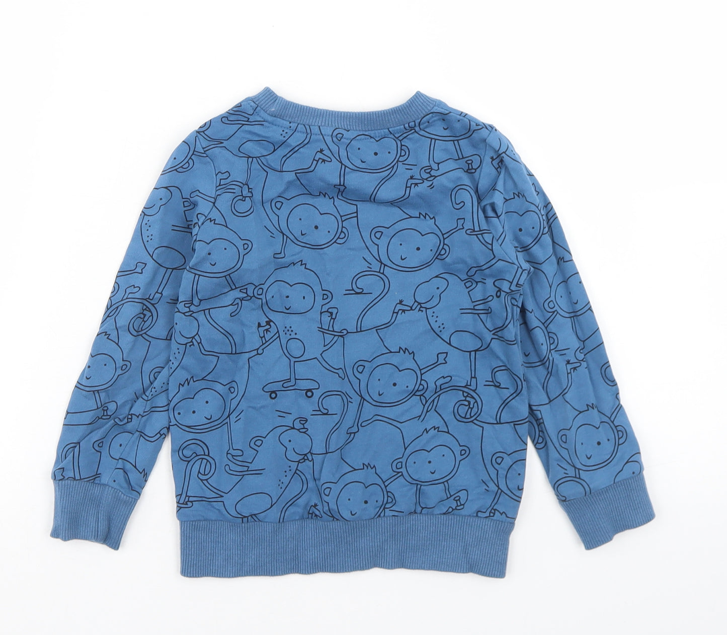 Preworn Boys Blue  Cotton Pullover Sweatshirt Size 2 Years   - Monkey Print